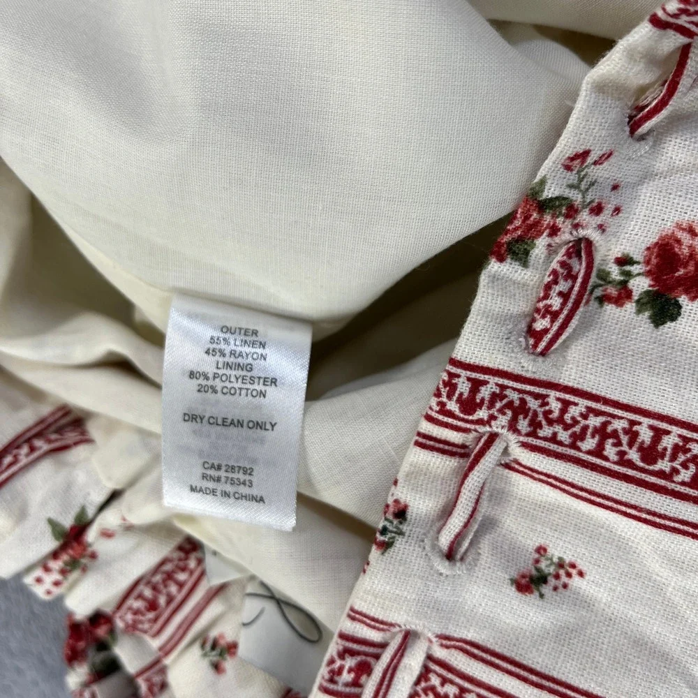 Joie Floral Tiered Midi Skirt L Cream Red Linen Boho Cottagecore Prairie Peasant - Picture 4 of 8